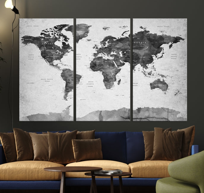 Push Pin World Map Extra Large Wall Art Canvas Print Framed Easy to Hang