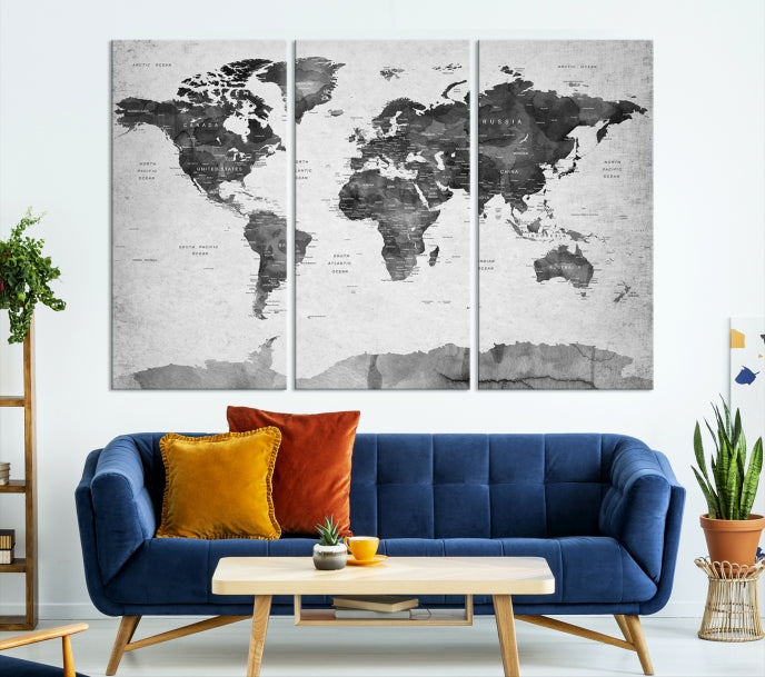 Push Pin World Map Extra Large Wall Art Canvas Print Framed Easy to Hang