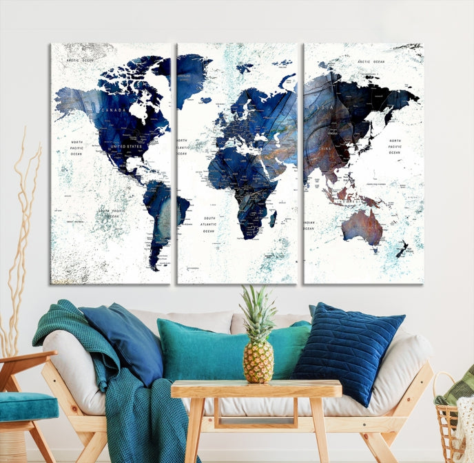 Push Pin World Map Painting Large Wall Art Canvas Print