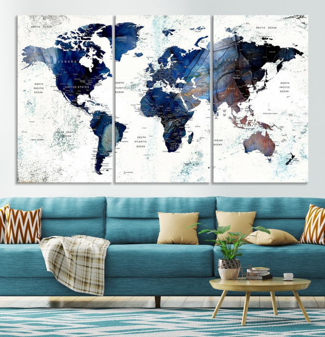 Push Pin World Map Painting Large Wall Art Canvas Print