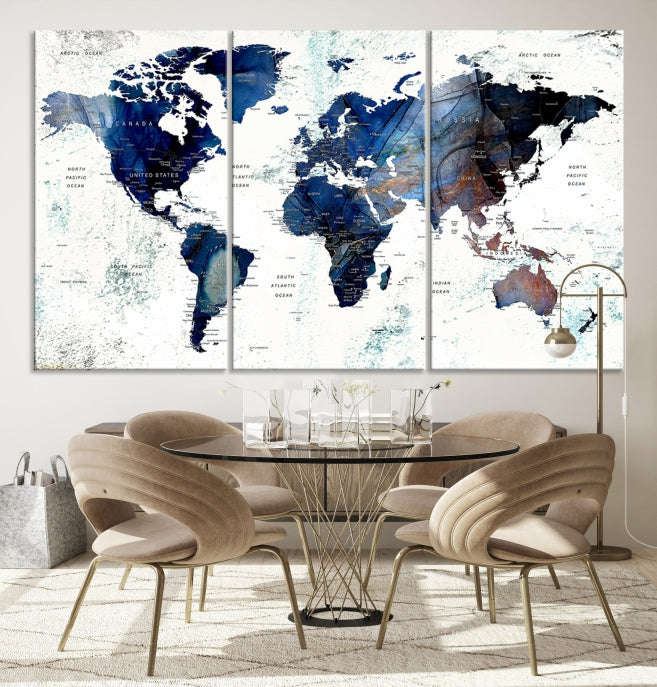 Push Pin World Map Painting Large Wall Art Canvas Print