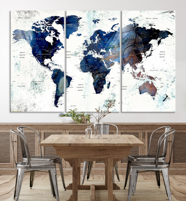 Push Pin World Map Painting Large Wall Art Canvas Print