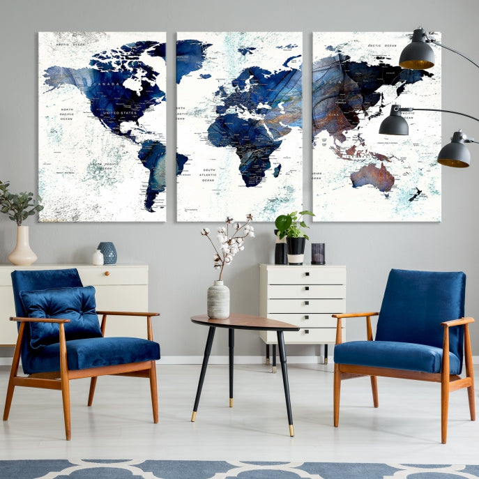 Push Pin World Map Painting Large Wall Art Canvas Print