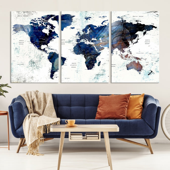 Push Pin World Map Painting Large Wall Art Canvas Print