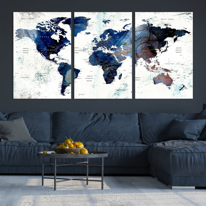 Push Pin World Map Painting Large Wall Art Canvas Print