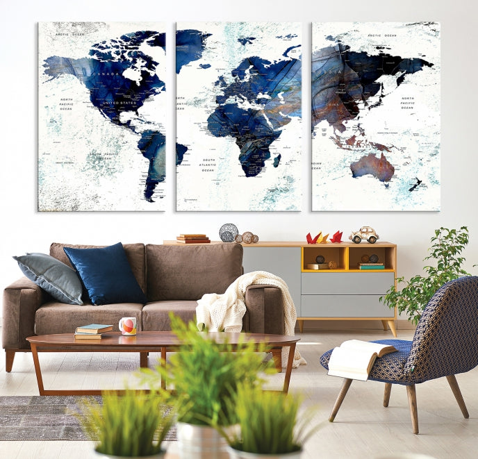 Push Pin World Map Painting Large Wall Art Canvas Print