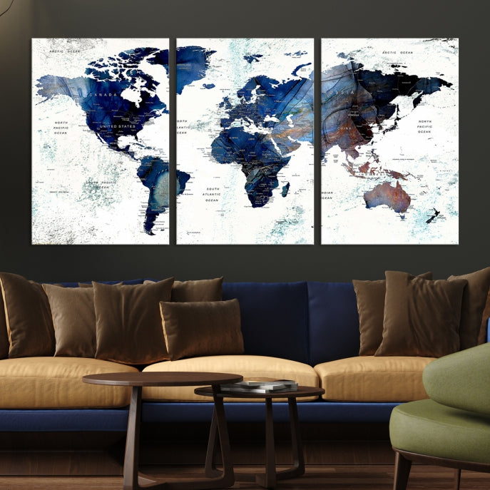 Push Pin World Map Painting Large Wall Art Canvas Print