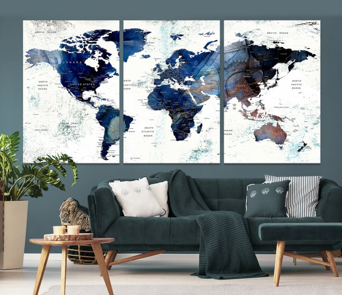 Push Pin World Map Painting Large Wall Art Canvas Print