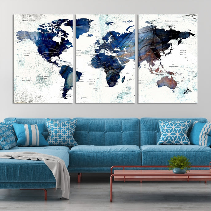 Push Pin World Map Painting Large Wall Art Canvas Print