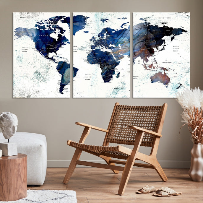 Push Pin World Map Painting Large Wall Art Canvas Print