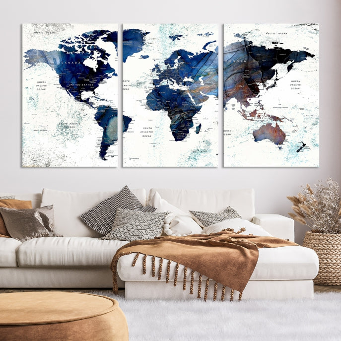 Push Pin World Map Painting Large Wall Art Canvas Print