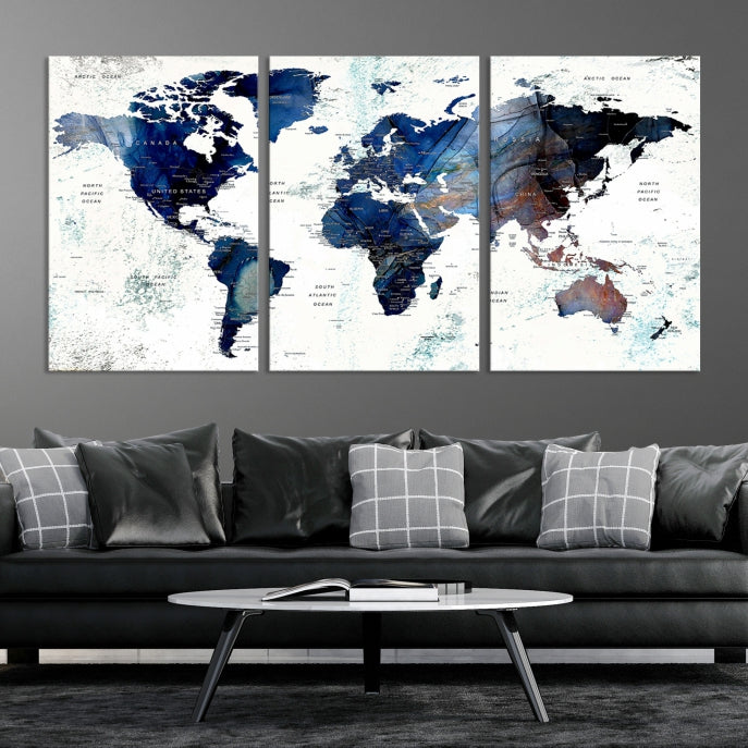 Push Pin World Map Painting Large Wall Art Canvas Print