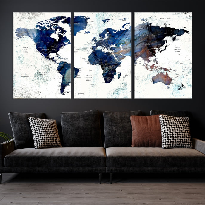 Push Pin World Map Painting Large Wall Art Canvas Print