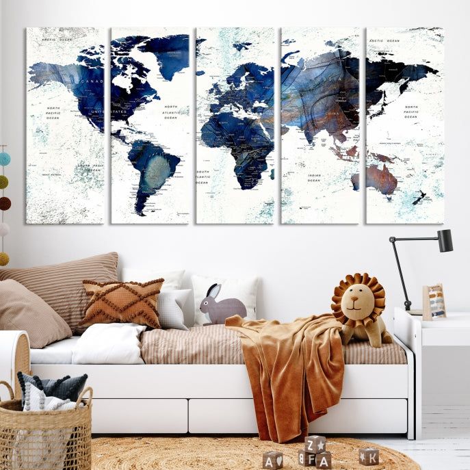 Push Pin World Map Painting Large Wall Art Canvas Print