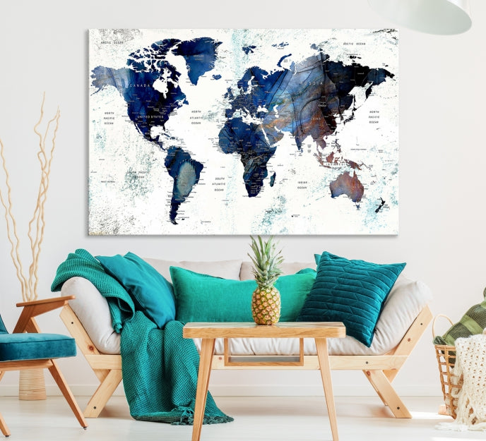 Push Pin World Map Painting Large Wall Art Canvas Print