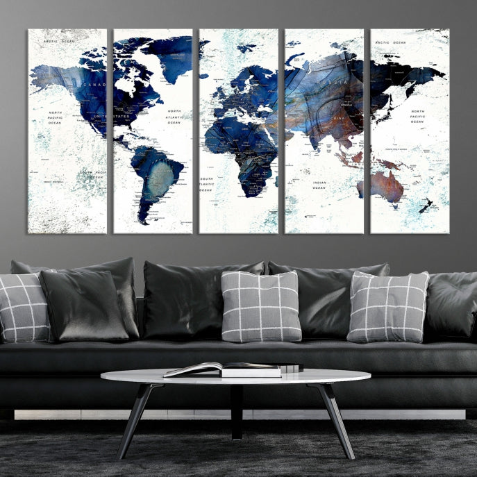 Push Pin World Map Painting Large Wall Art Canvas Print