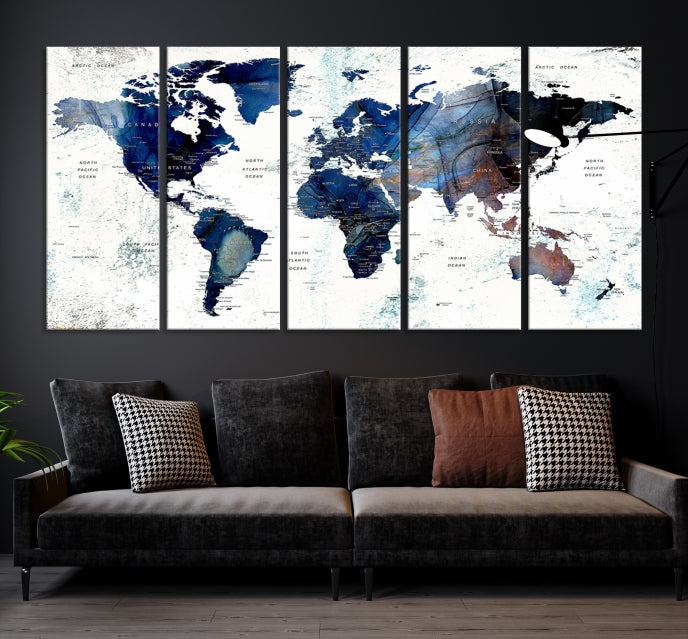 Push Pin World Map Painting Large Wall Art Canvas Print