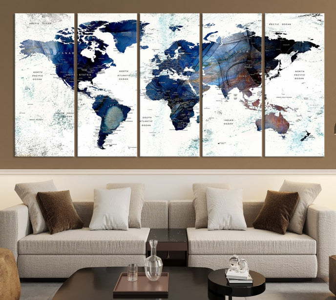 Push Pin World Map Painting Large Wall Art Canvas Print