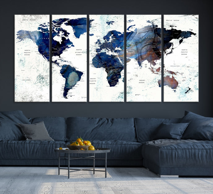 Push Pin World Map Painting Large Wall Art Canvas Print