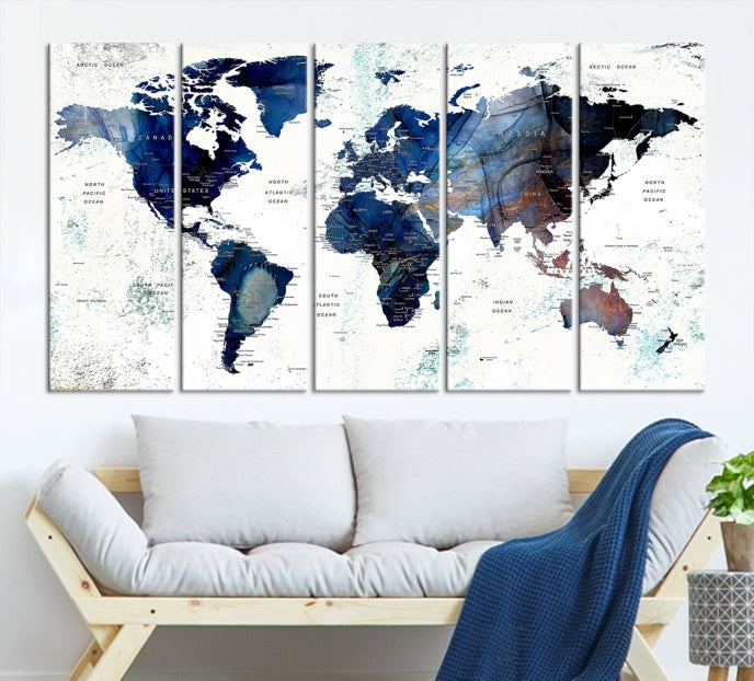 Push Pin World Map Painting Large Wall Art Canvas Print