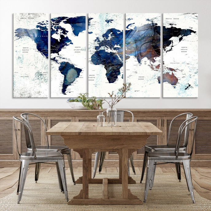 Push Pin World Map Painting Large Wall Art Canvas Print