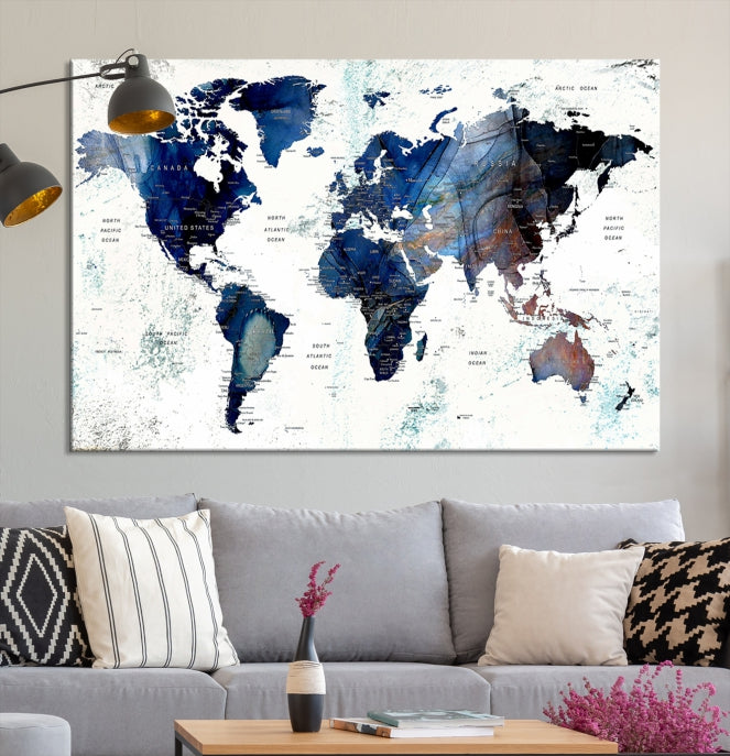 Push Pin World Map Painting Large Wall Art Canvas Print