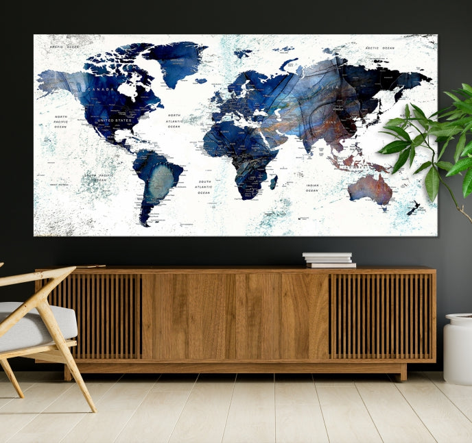 Push Pin World Map Painting Large Wall Art Canvas Print