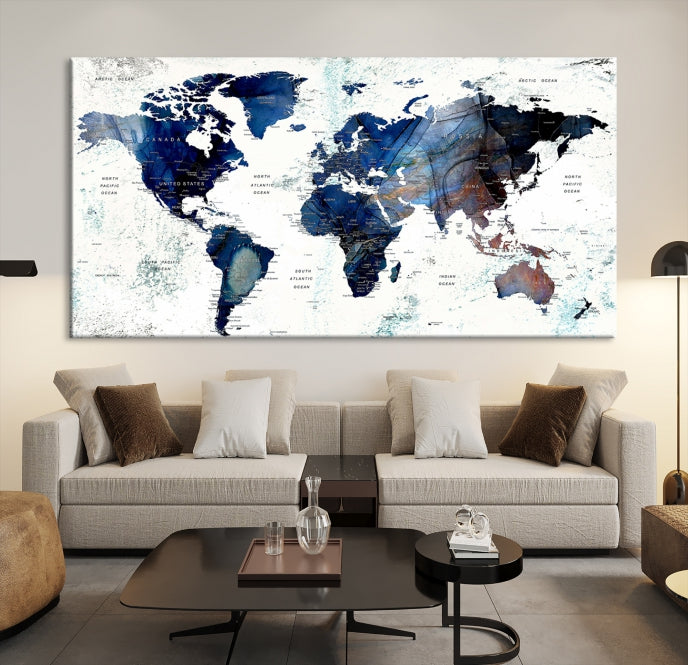 Push Pin World Map Painting Large Wall Art Canvas Print