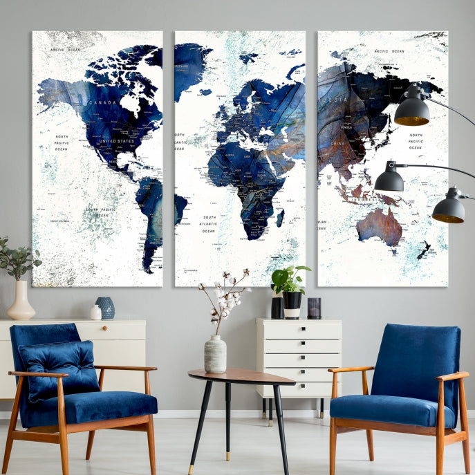 Push Pin World Map Painting Large Wall Art Canvas Print