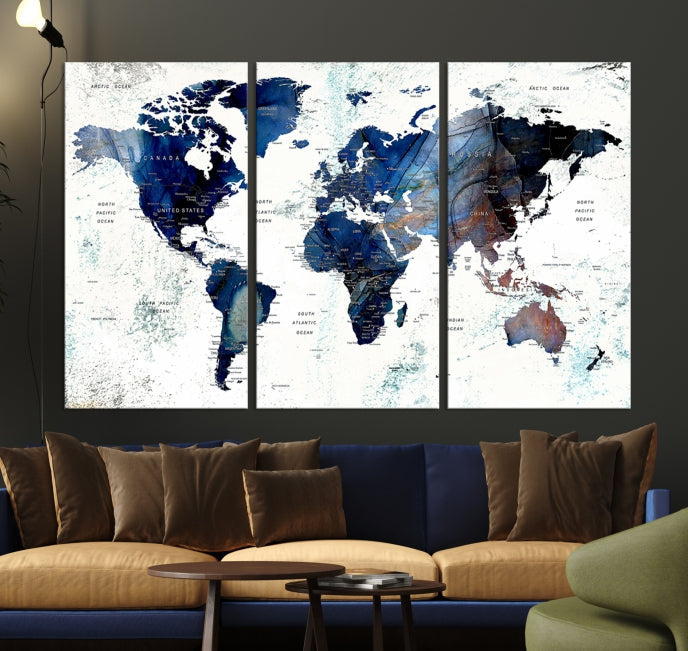 Push Pin World Map Painting Large Wall Art Canvas Print