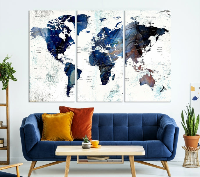 Push Pin World Map Painting Large Wall Art Canvas Print