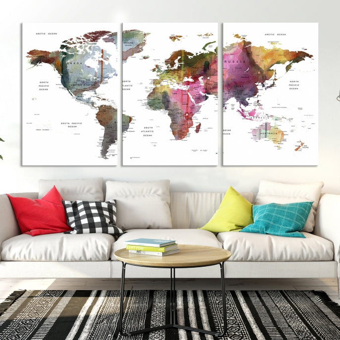 Push Pin World Map Printing on Canvas Modern Decoration Wall Art Print for Living Room