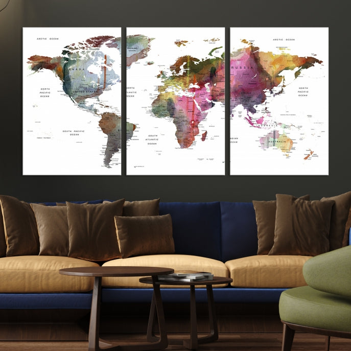 Push Pin World Map Printing on Canvas Modern Decoration Wall Art Print for Living Room