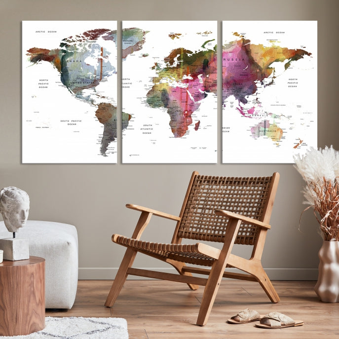 Push Pin World Map Printing on Canvas Modern Decoration Wall Art Print for Living Room