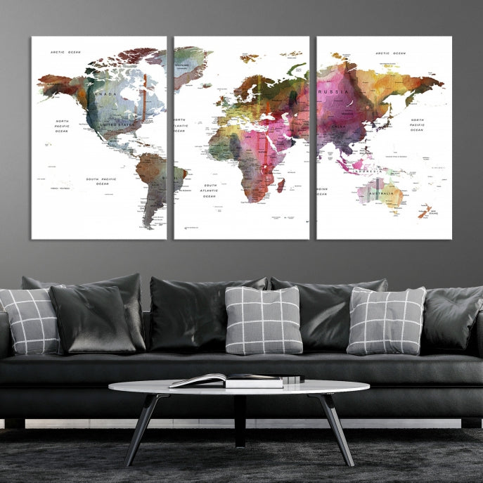 Push Pin World Map Printing on Canvas Modern Decoration Wall Art Print for Living Room