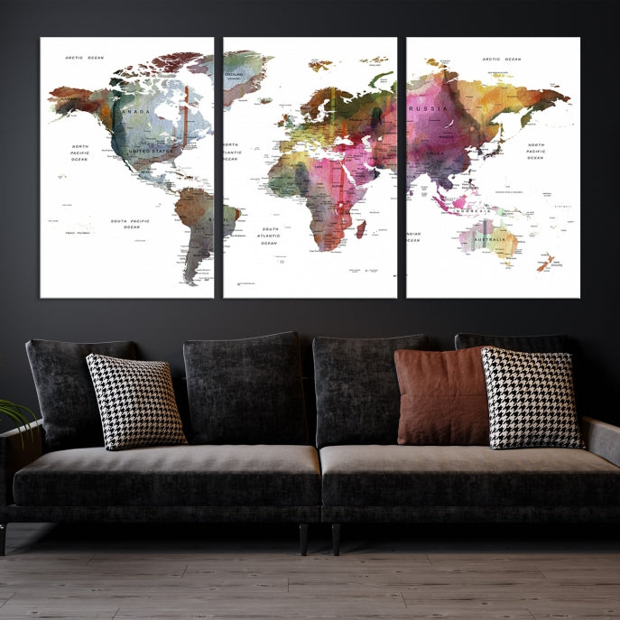 Push Pin World Map Printing on Canvas Modern Decoration Wall Art Print for Living Room