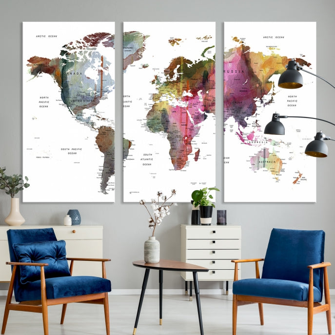 Push Pin World Map Printing on Canvas Modern Decoration Wall Art Print for Living Room