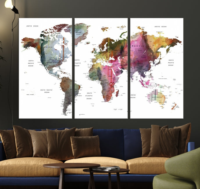 Push Pin World Map Printing on Canvas Modern Decoration Wall Art Print for Living Room