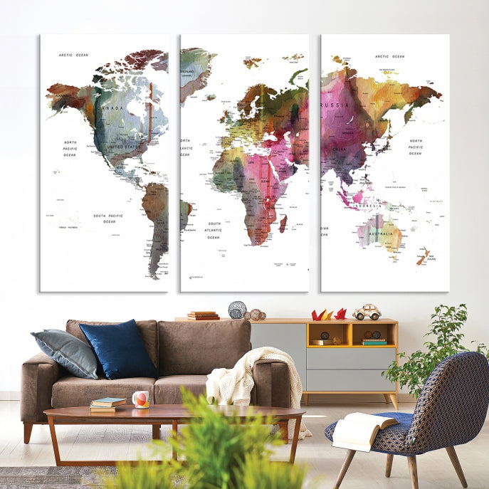 Push Pin World Map Printing on Canvas Modern Decoration Wall Art Print for Living Room