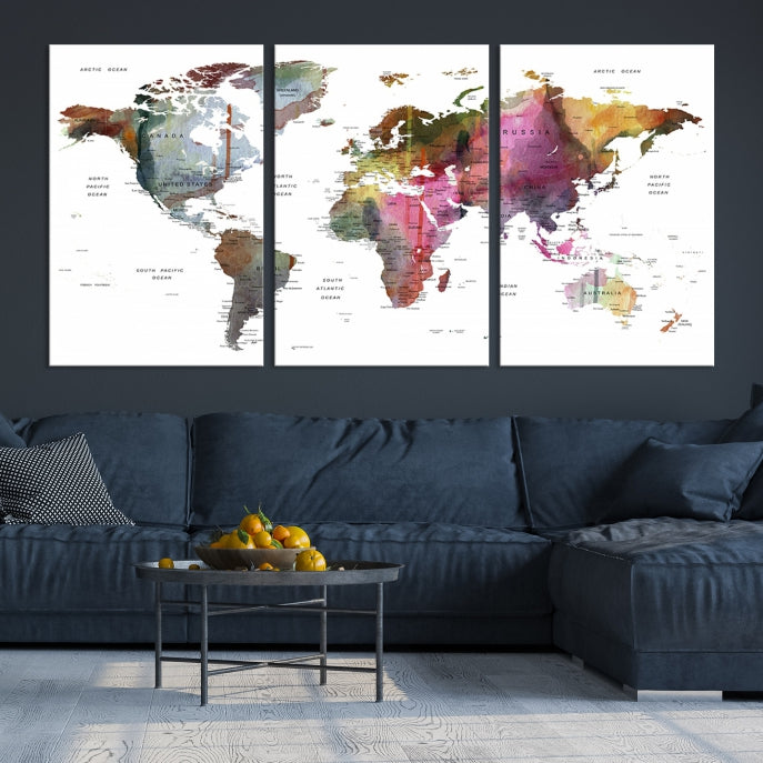 Push Pin World Map Printing on Canvas Modern Decoration Wall Art Print for Living Room