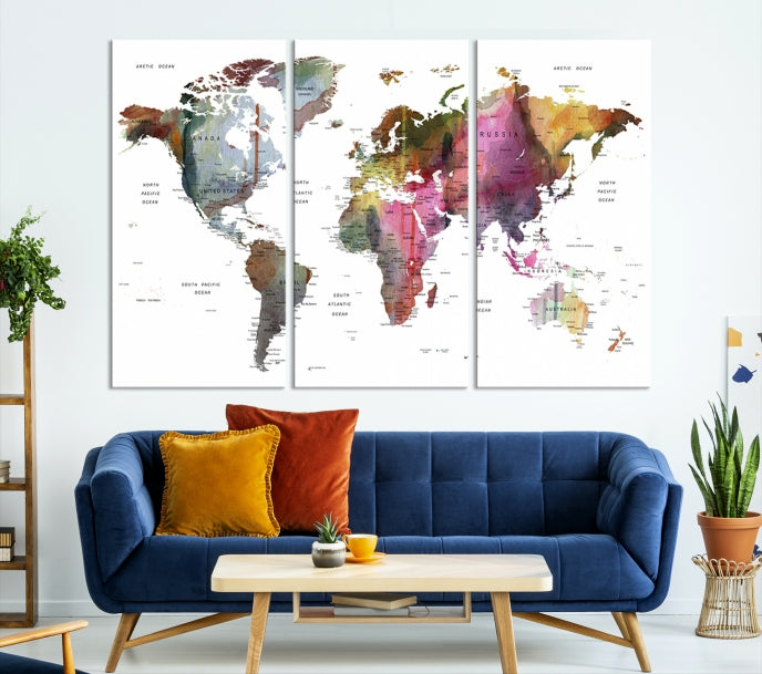 Push Pin World Map Printing on Canvas Modern Decoration Wall Art Print for Living Room