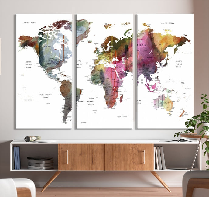 Push Pin World Map Printing on Canvas Modern Decoration Wall Art Print for Living Room