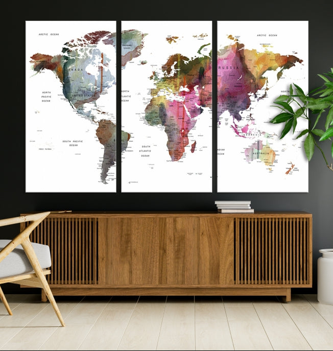 Push Pin World Map Printing on Canvas Modern Decoration Wall Art Print for Living Room