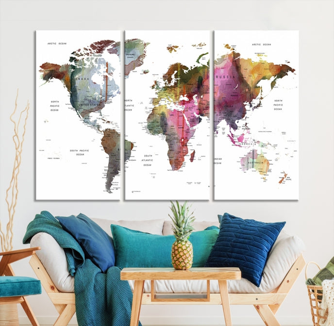 Push Pin World Map Printing on Canvas Modern Decoration Wall Art Print for Living Room