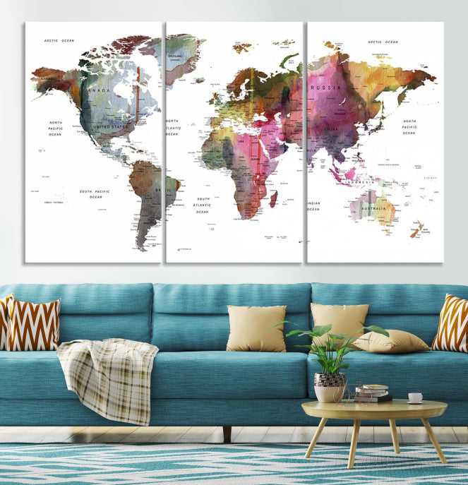 Push Pin World Map Printing on Canvas Modern Decoration Wall Art Print for Living Room