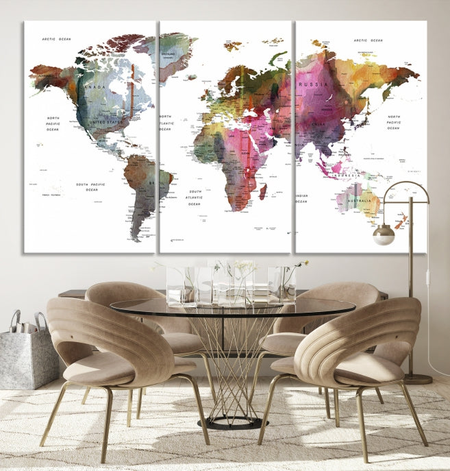 Push Pin World Map Printing on Canvas Modern Decoration Wall Art Print for Living Room