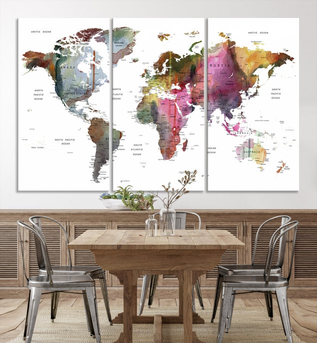 Push Pin World Map Printing on Canvas Modern Decoration Wall Art Print for Living Room