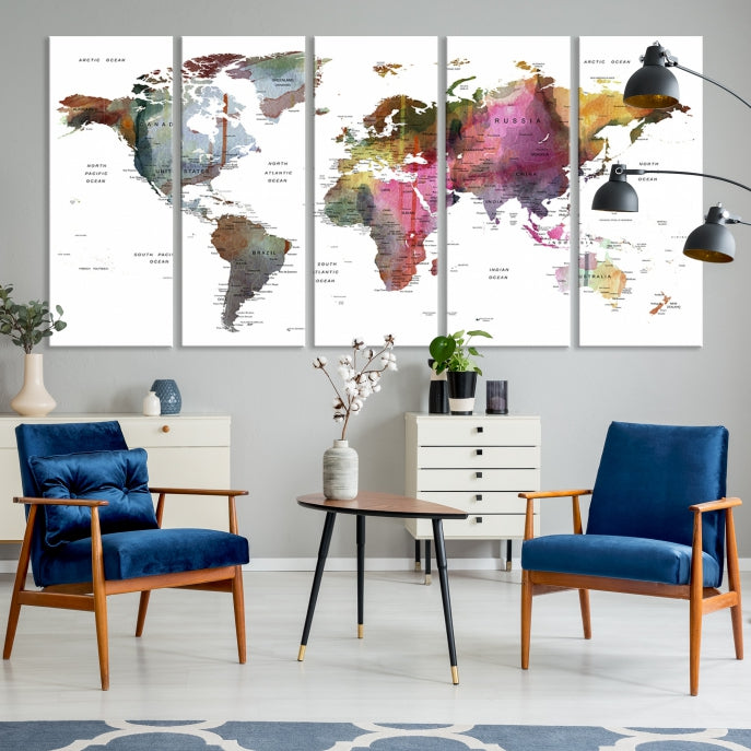 Push Pin World Map Printing on Canvas Modern Decoration Wall Art Print for Living Room