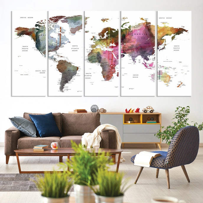 Push Pin World Map Printing on Canvas Modern Decoration Wall Art Print for Living Room