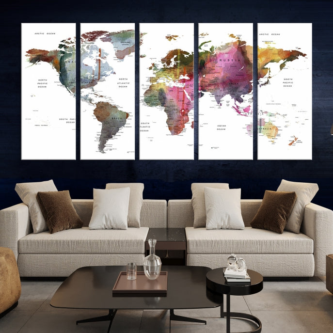 Push Pin World Map Printing on Canvas Modern Decoration Wall Art Print for Living Room